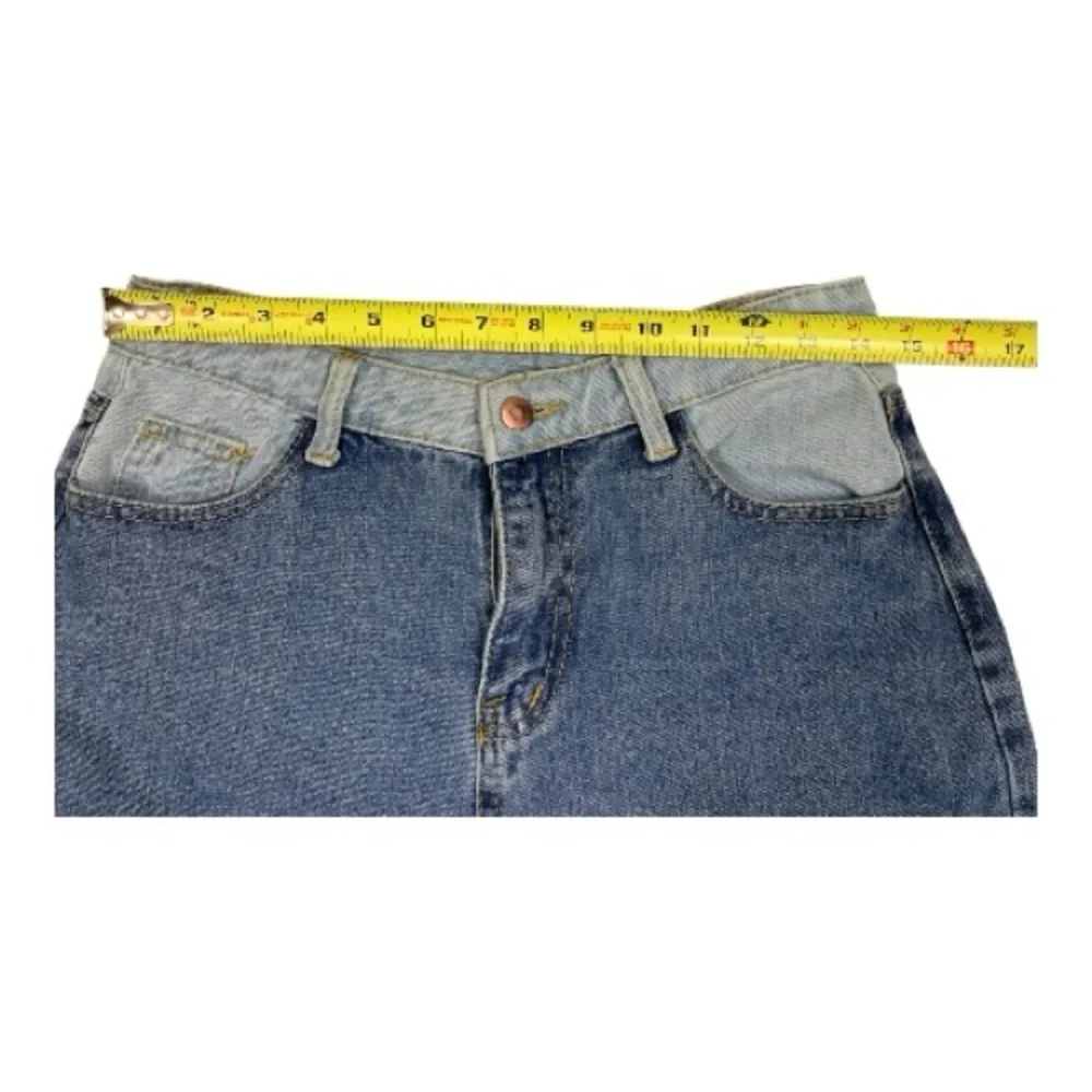 High Waist 2 Tone Denim Patchwork Boyfriend Jeans Straight‎ Leg Large